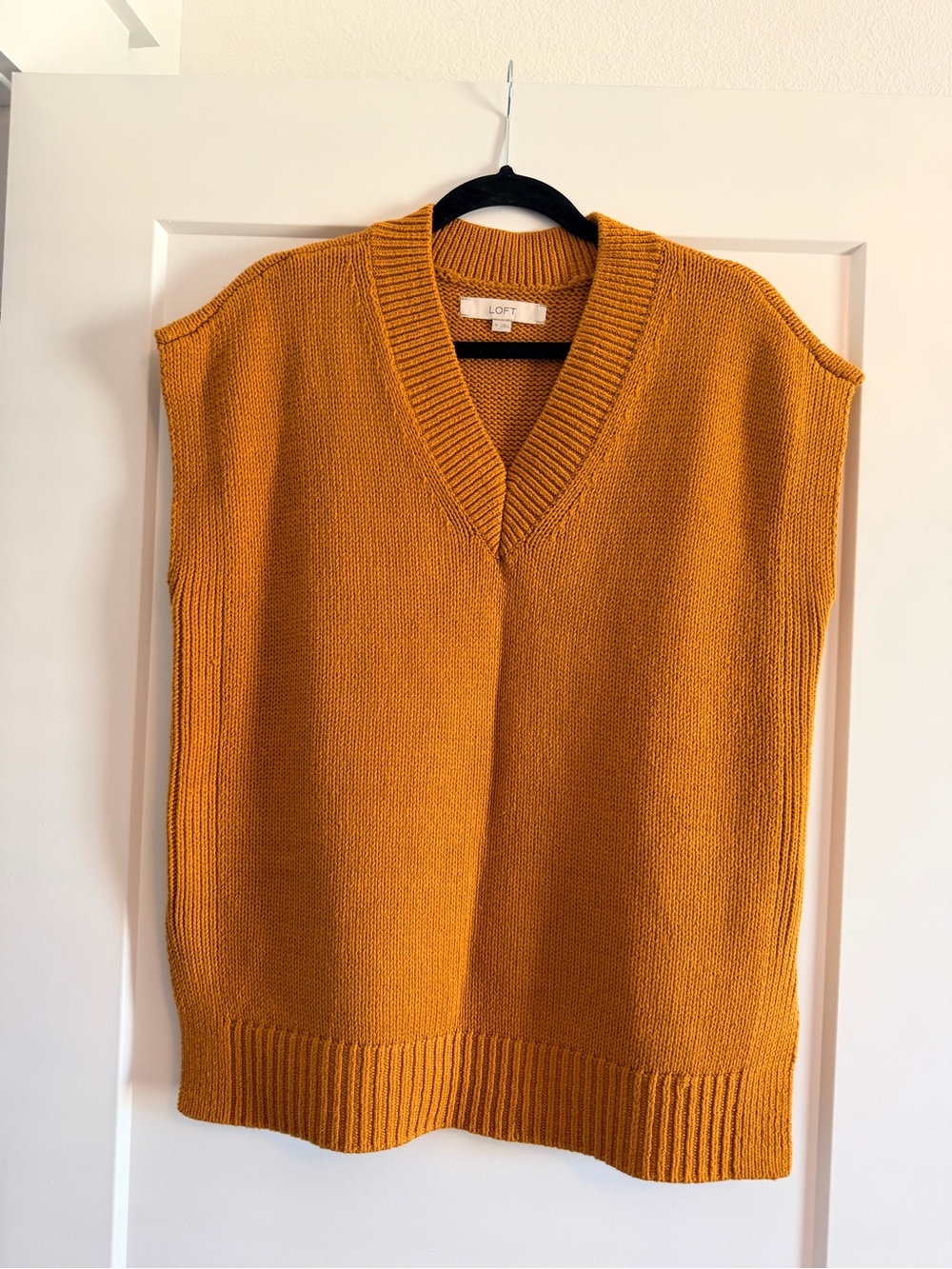 LOFT Women's Mustard Yellow V-Neck Knit Sweater Vest